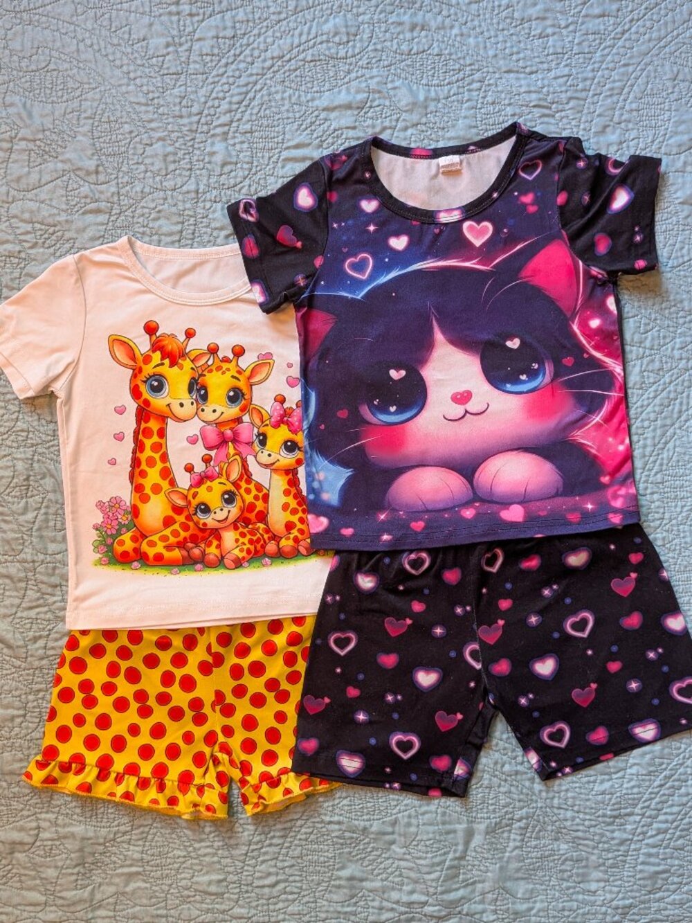 Giraffe / Kitty Polyester Toddler Girl Pajamas Size 4T